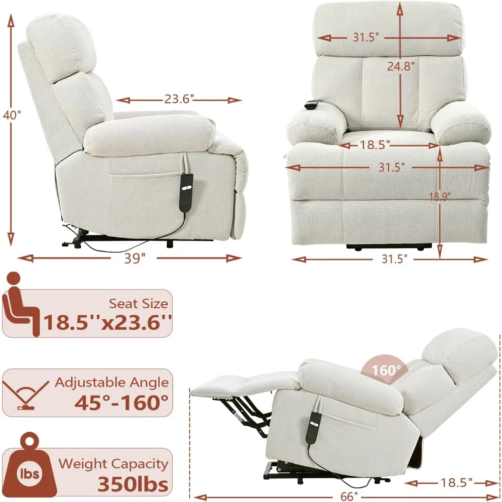 เก้าอี้เลานจ์ผู้สูงอายุแบบยกไฟฟ้า, รีโมทคอนโทรลที่ง่าย, สตูลวางเท้ากว้าง, กระเป๋าด้านข้าง, เก้าอี้เลานจ์กํามะหยี่เกล็ดหิมะนุ่ม