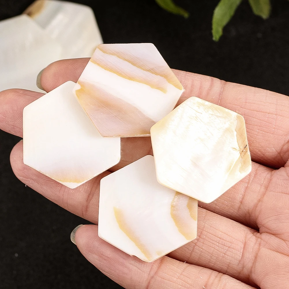 4pcs Hexagonal Shell Sheet Beads Natural Mother of Pearl Polished Shell Charms DIY Women Jewelry Earrings Making Accessories