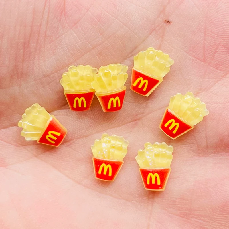 50Pcs New Cute 11*9mm Mini Cartoon French Fries Flat Back Resin DIY Jewellery Hairpin Children\'s Gifts Manicure Accessories A112