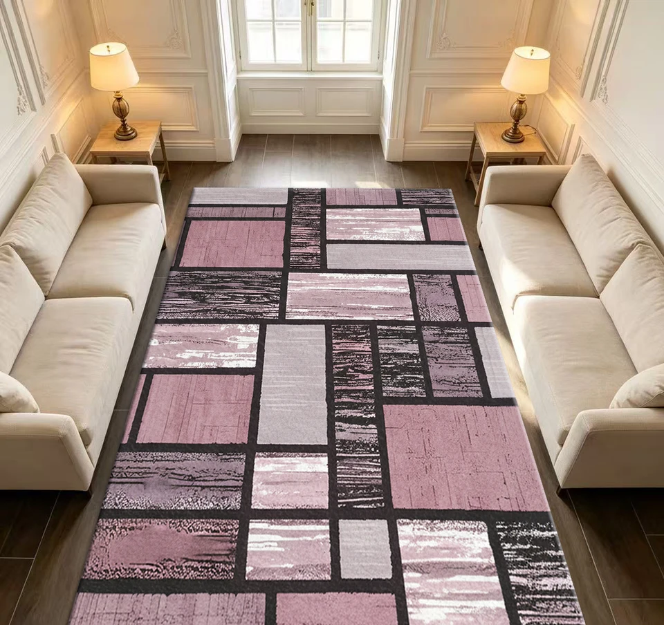 Modern Pink Grey Block Abstract Area Rug