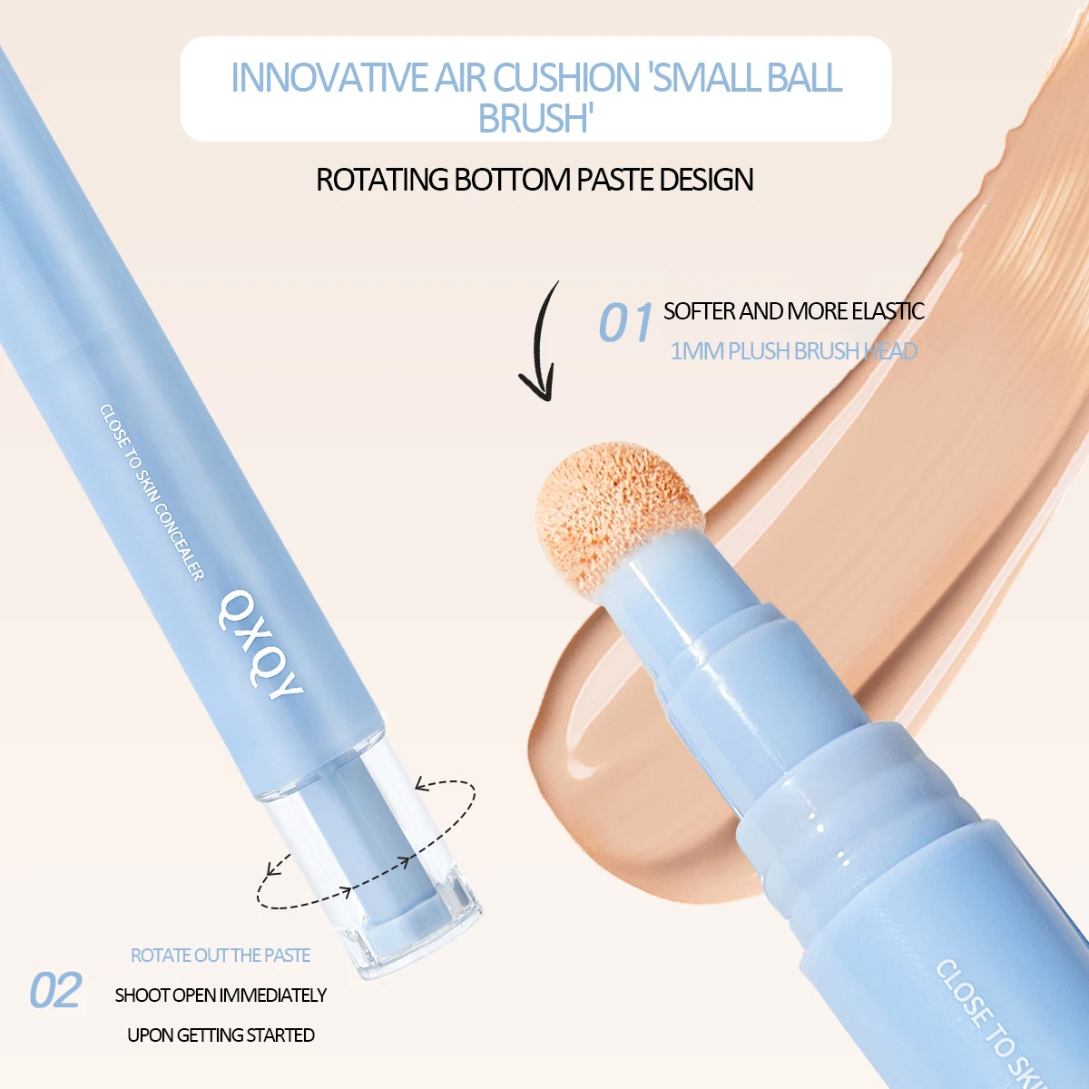 QXQY 薄型コンシーラークリーム エアクッション 毛玉スポンジヘッドコンシーラー リキッドペン 目じりを明るくし、黒ずんだ目をカバー