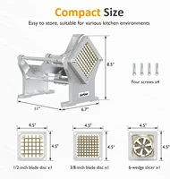 Commercial French Fry Cutter, Heavy Duty Potato Slicer With 3 Blades (1/2", 3/8", 6-Wedge), Stainless Steel Vegetable Chopper 3