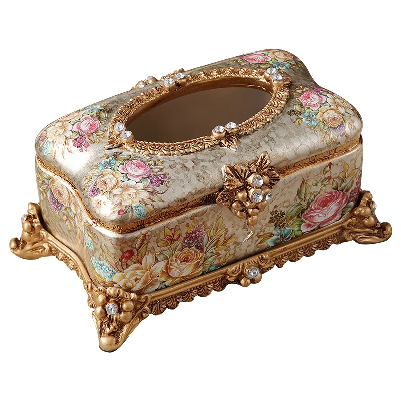 

Vintage luxury tissue box ornament creative pumping carton ornament gift resin crafts
