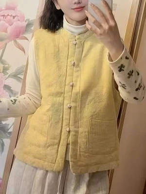 

Аутентичный китайский хлопковый жилет с воротником-стойкой, женский зимний теплый жилет из поливолокна, 00% цвет