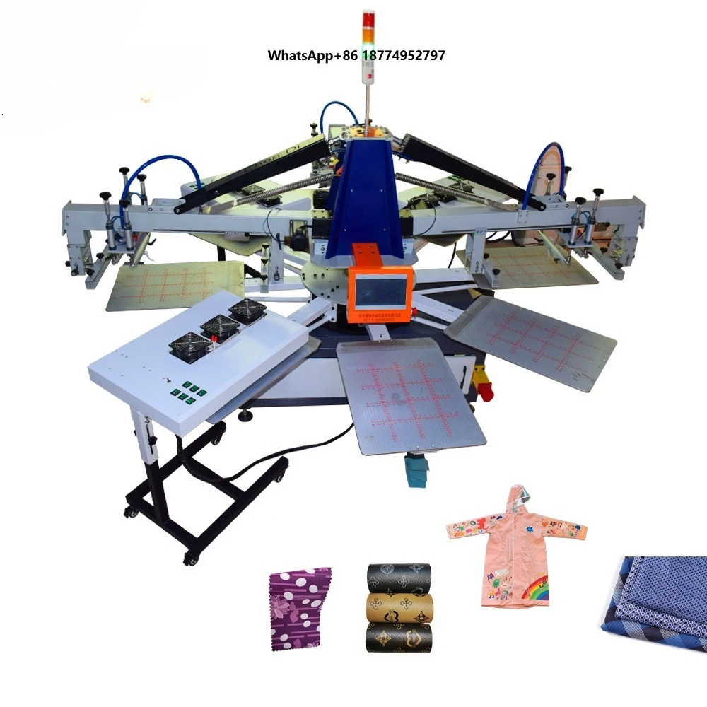 Doyan Low Price Carousel Serigrafia 3 Colour 8 Station Automatic Silk Screen Printing Machine  for Textile Printing