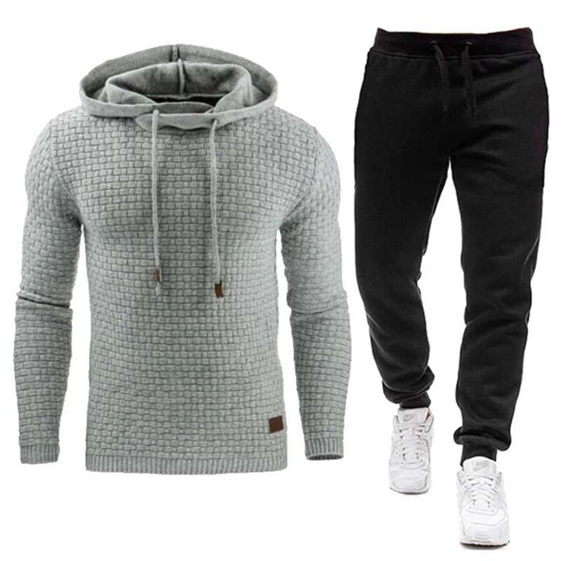 Spring Autumn Men Tracksuit Casual Set Male Joggers Hooded Sportswear Jackets+Pants 2 Piece Sets Hip Hop Running Sports Suit 3XL