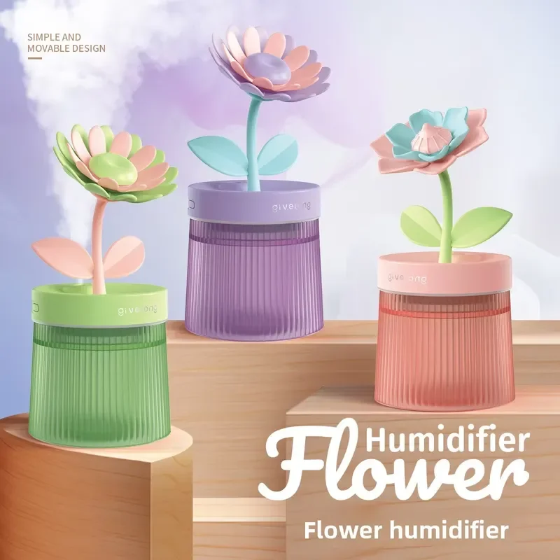 BOLRZO Flower Pot Light Small Portable USB Ambient Light Humidifier For Car Desktop Office Learning Gifts Wholesale