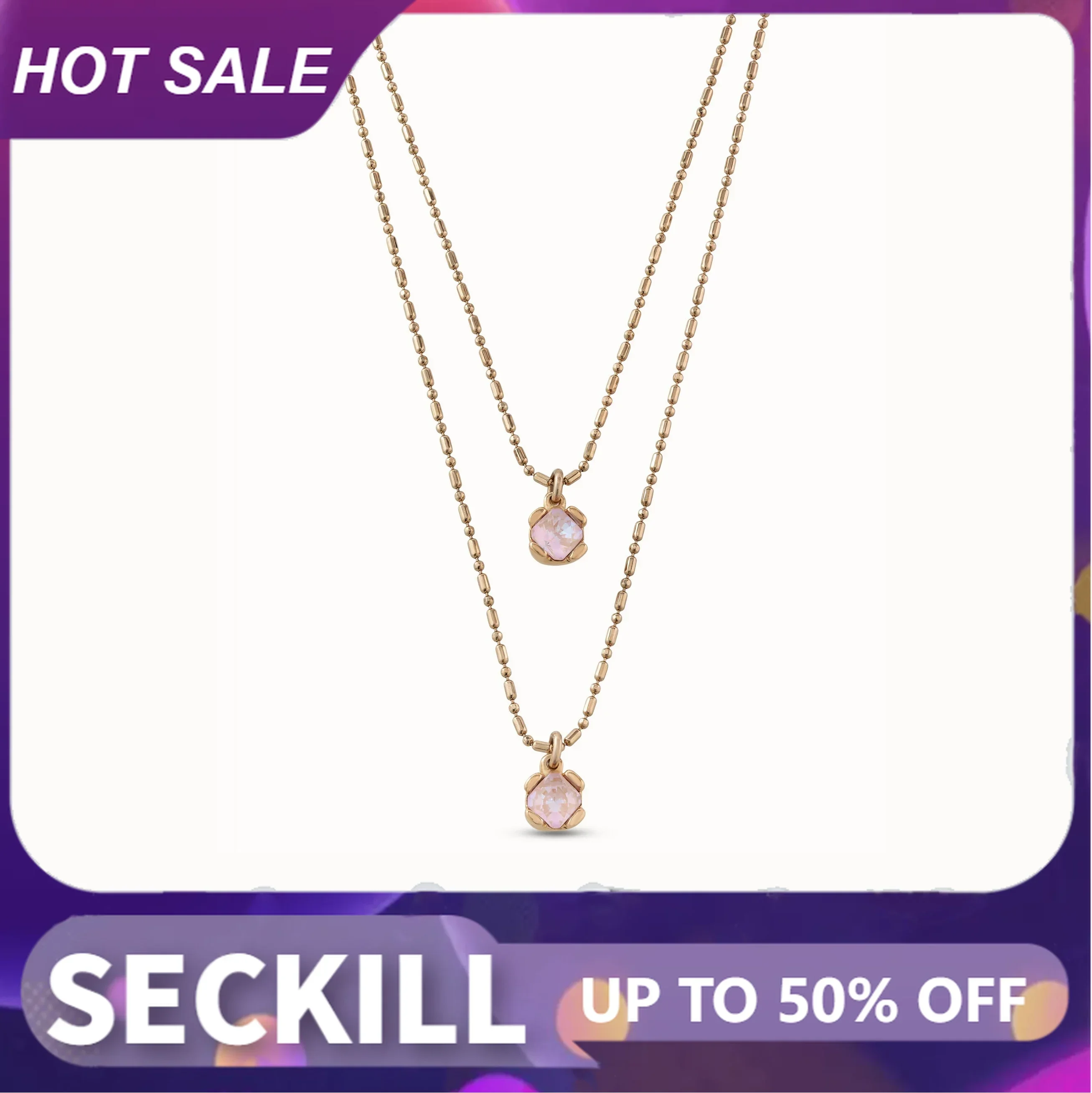 

S925de50-Double Layered Pink Crystal Necklace for Women, Beautiful Jewelry, High Quality Gift, Original, New Product,