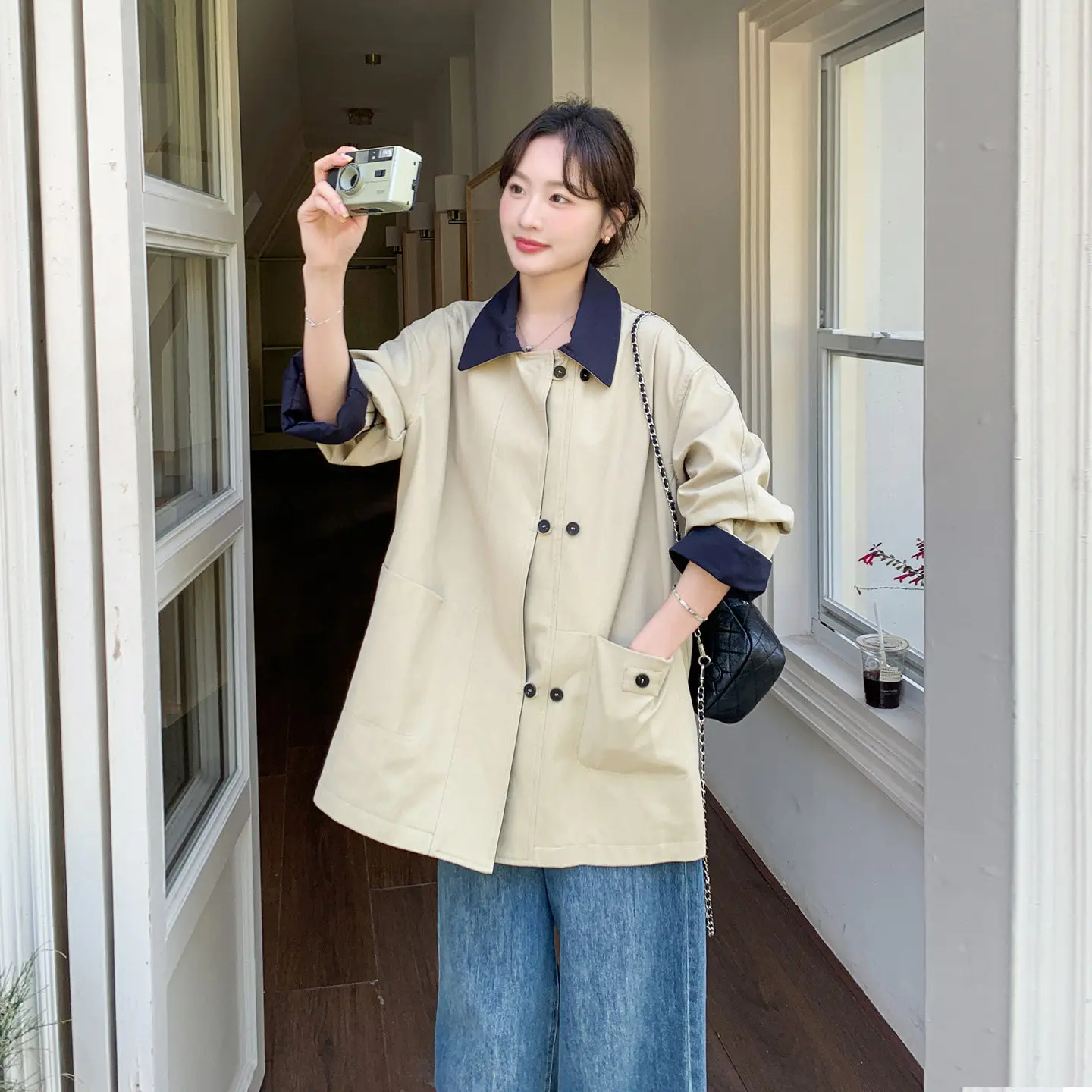 

SuperAen Korean-style Mid-length Coat Single-breasted Casual Office Lady 2026 Spring New Fashion Women A-line Coats