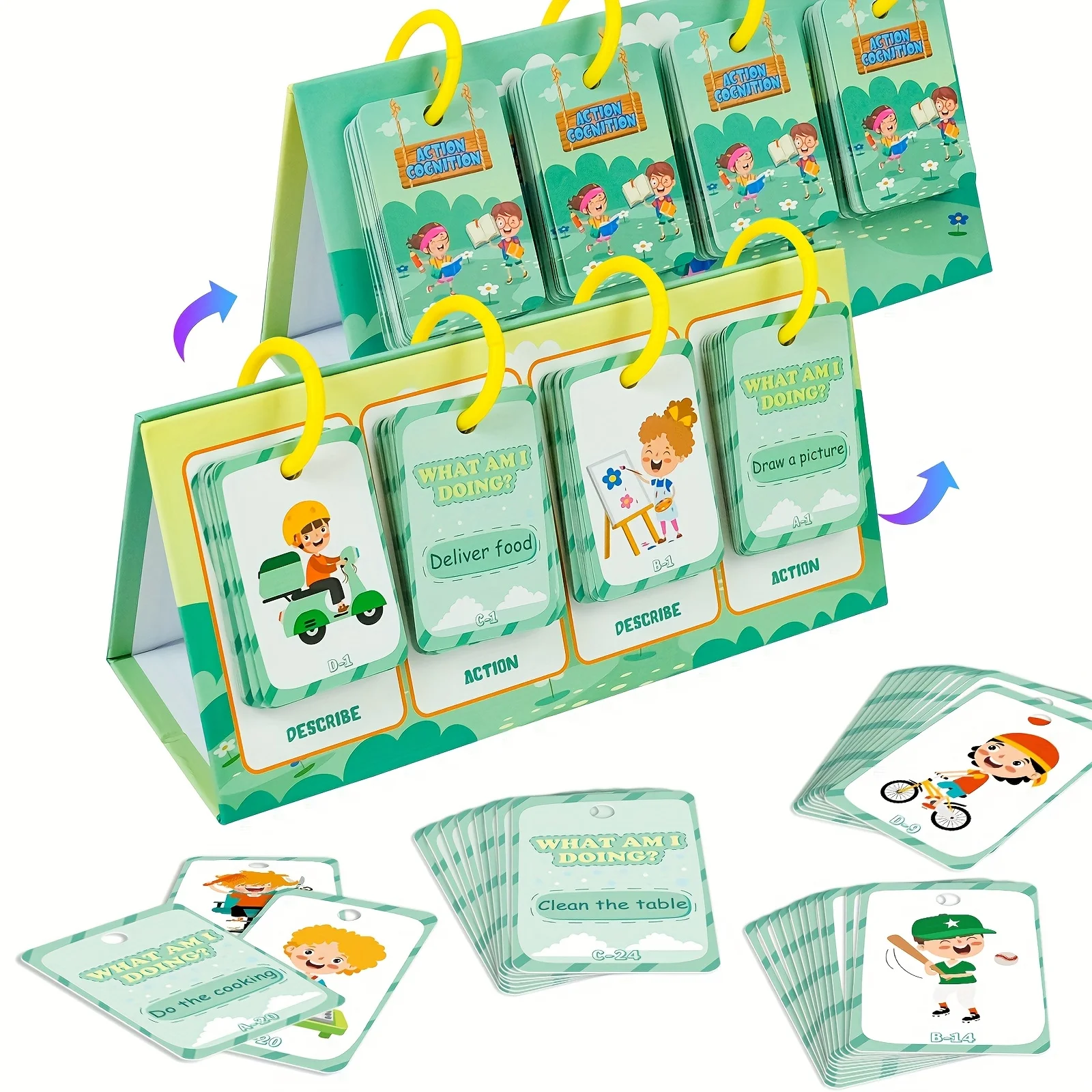 50 Flash Cards Action Verbs Flash Cards Double-Sided Vocabulary Builder with 50 Action Words Thick Durable Cards