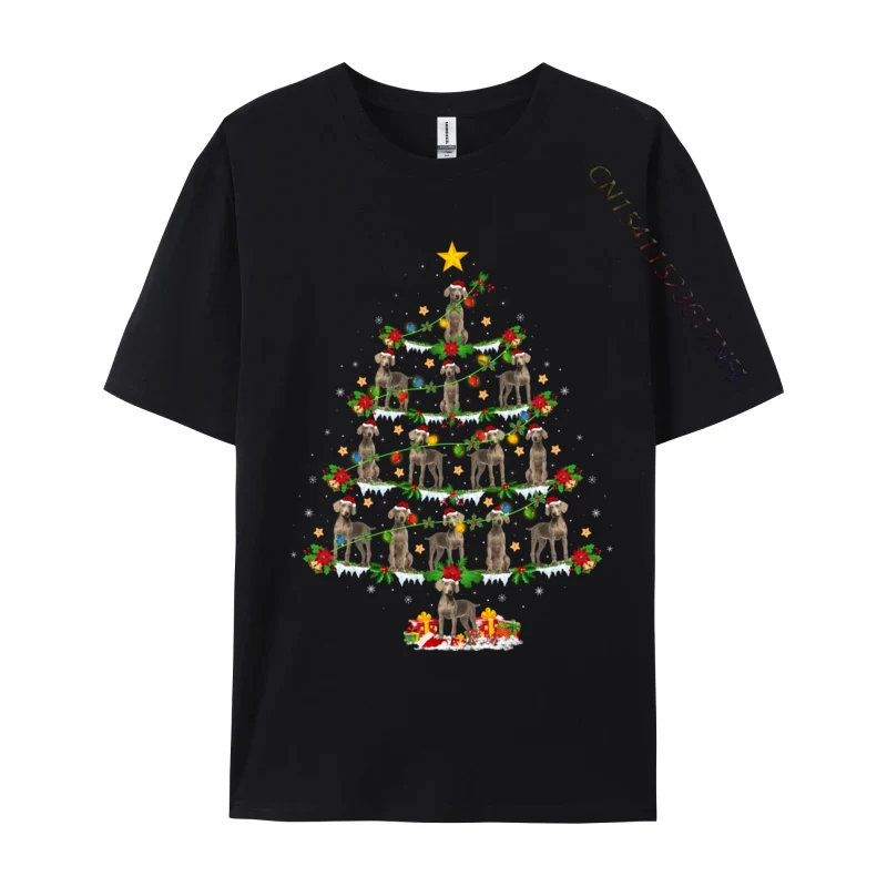 

Holiday Xmas Lighting Santa Weimaraner Dog Christmas Tree T-Shirts Printing T-Shirt Tops Tees Hip Hop Premium Cotton
