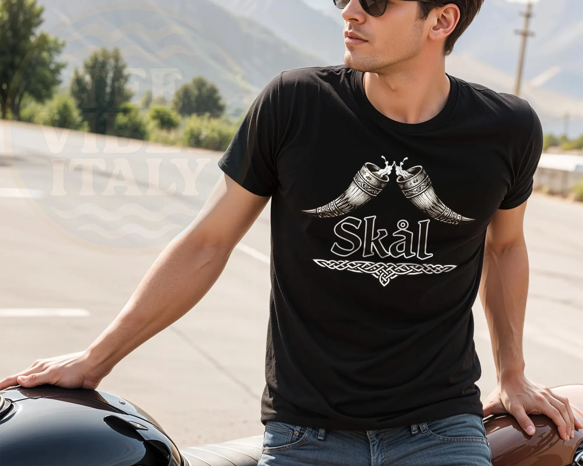 Viking T Shirt Skal Norse Toast Drinking Horns Celtic Knot Design  Men's High-Quality T-Shirts: Fashionable Trendy Comfortable