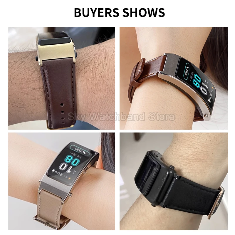 For Huawei B3 B5 B6 B7 Series Genuine Leather Watch Strap 16mm Stainless Steel Needle Buckle Exquisite Cowhide Watch Bracelet