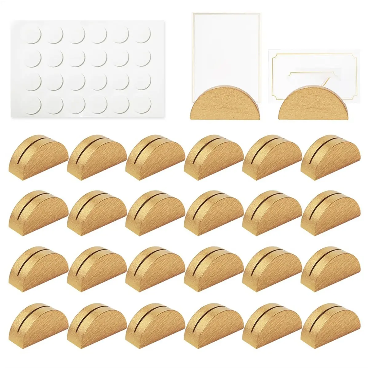 24 Pieces Gold Wooden Place Card Holders, Semicircular Table Number Stands for Wedding Party Restaurant Decoration