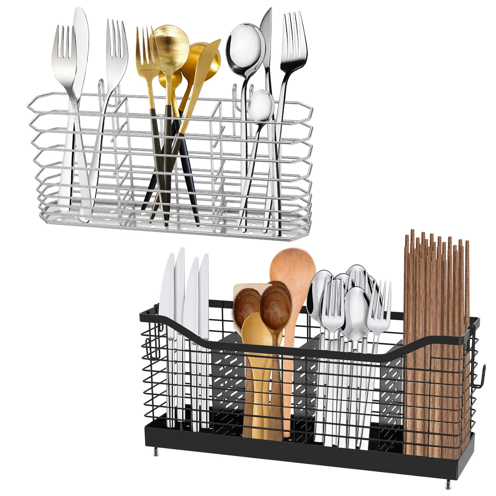 Stainless Steel Utensil Storage Rack Kitchen Chopstick Hanging Holder Cutlery Scoop Storage Basket Sink Countertop Organizers