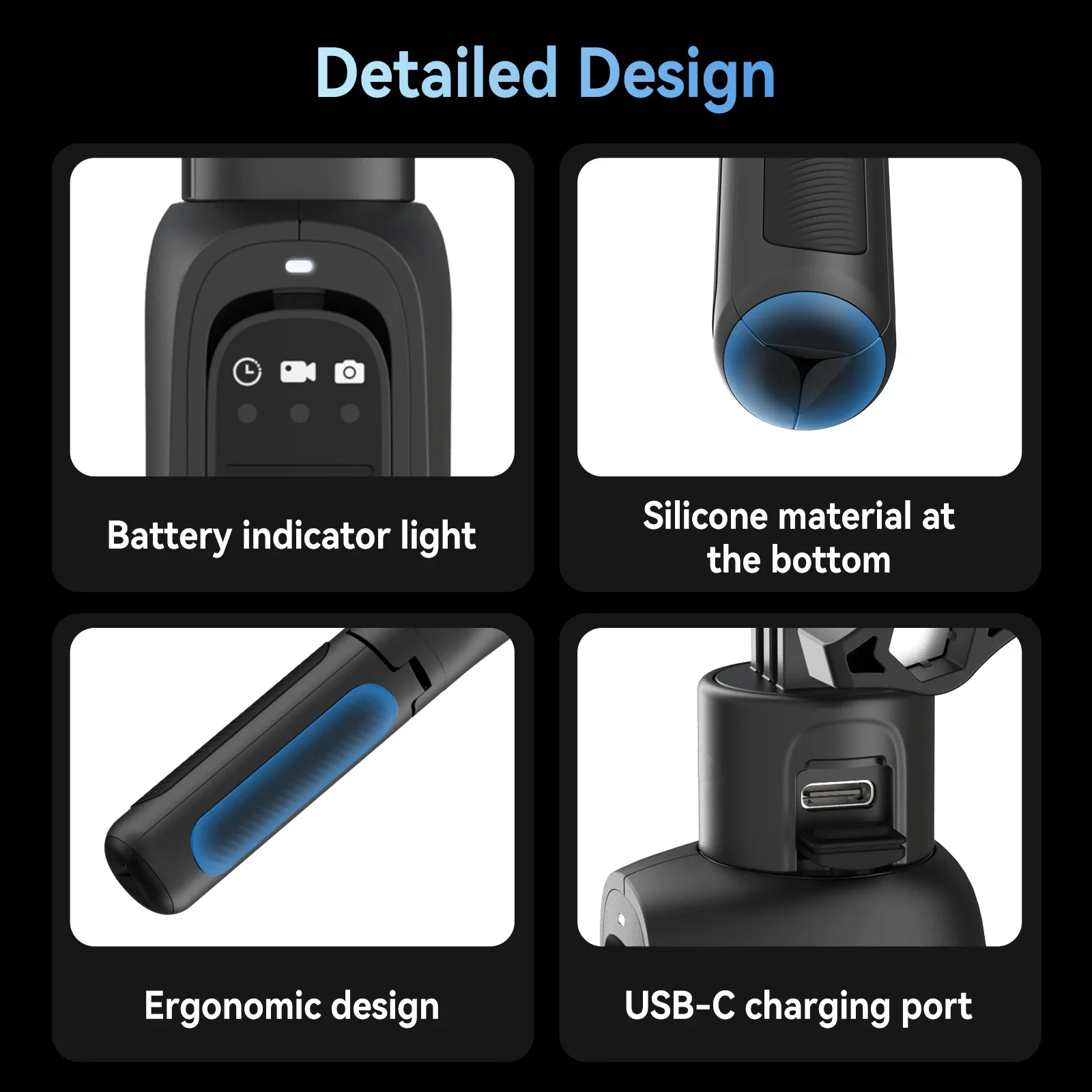 حامل ثلاثي القوائم من TELESIN قابل لإعادة الشحن مع جهاز تحكم عن بعد لبطارية Gopro Hero 13/12/11/10/9 عالية السعة Monopod