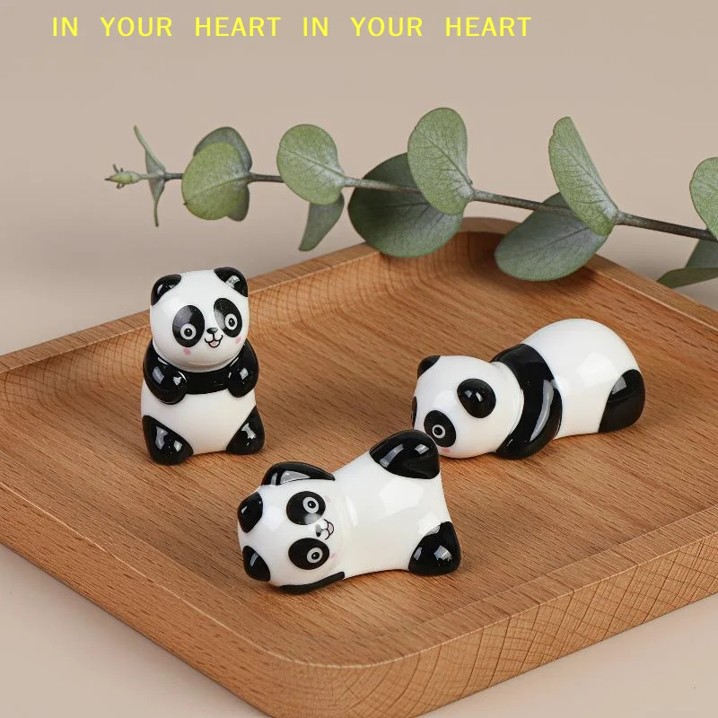 【X】Mini Panda Ceramic Chopstick Rest Cute Cartoon Anti-Scratch Tableware Spoon Holder for Restaurant Party Table Decor