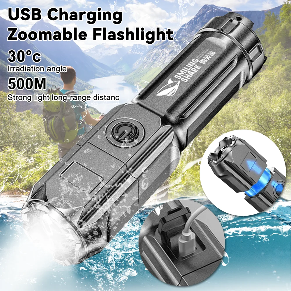 Strong Light Rechargeable LED Flashlight Multi-function Focusing Zoom LED Flashlight Small Portable Outdoor Camping Equipment