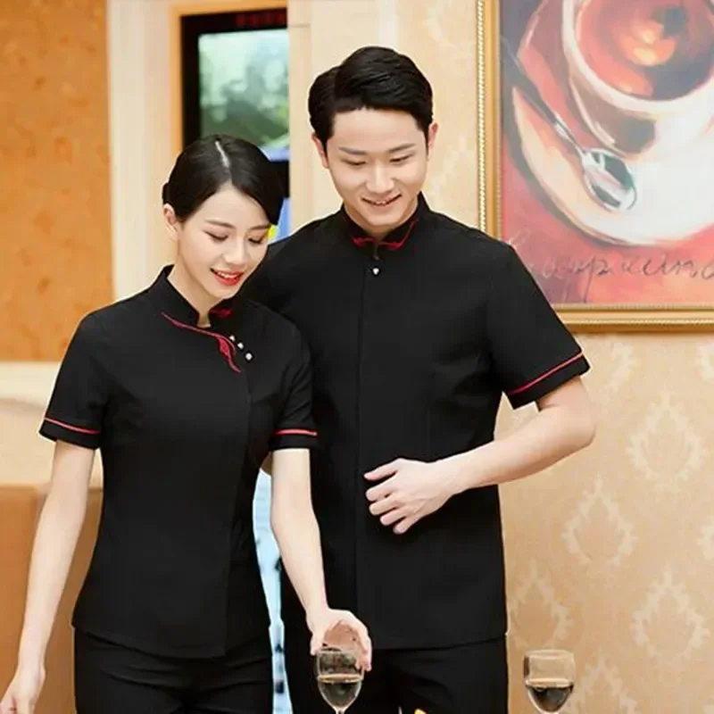 Ropa de camarera, uniforme transpirable con mangas, monos para mujer, tienda, camisa de restaurante para mujer, trabajo, comida, camarero de Hotel corto y rápido