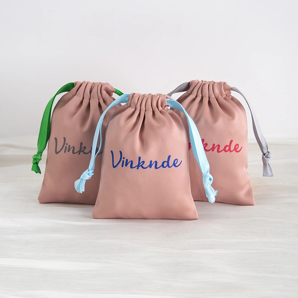 

Customized Logo Photo Word Silk Satin Drawstring Bags 50pcs Wedding Party Favor Jewelry Pouch Gift Packaging Storage Bag Bulk