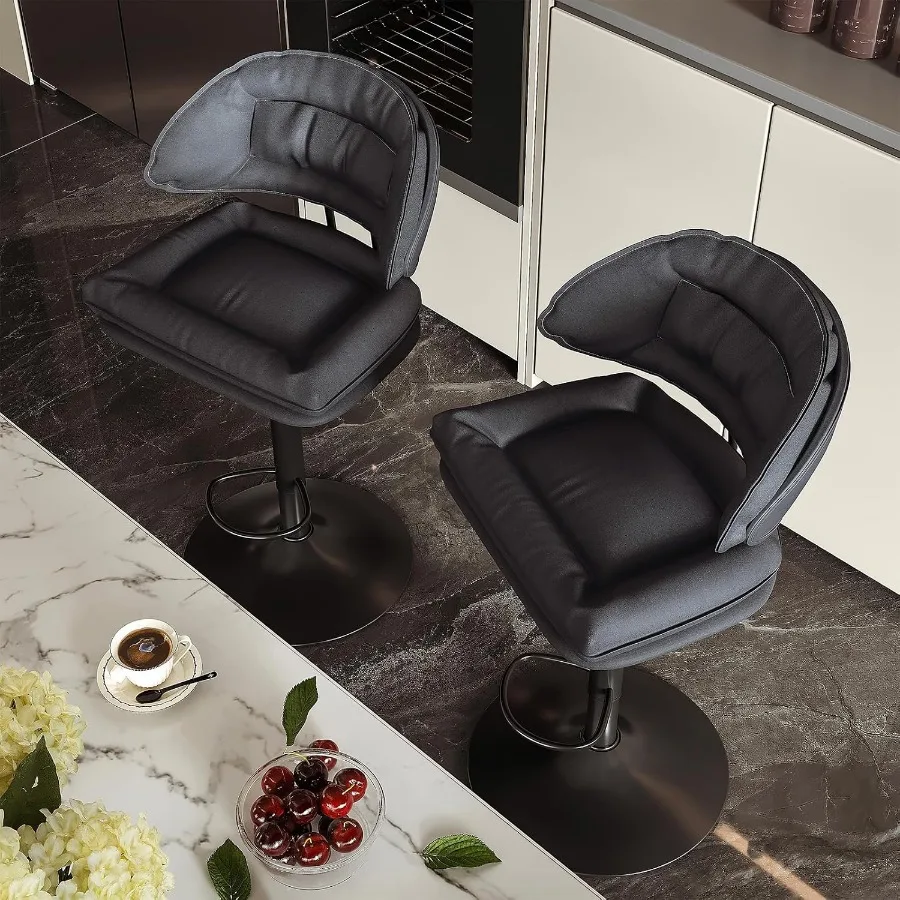Modern Bar Stools, Spacious Ergonomic Double-Layer Cushion Upholstered Swivel Bar Stools with Backrest, Adjustable for Kitchen