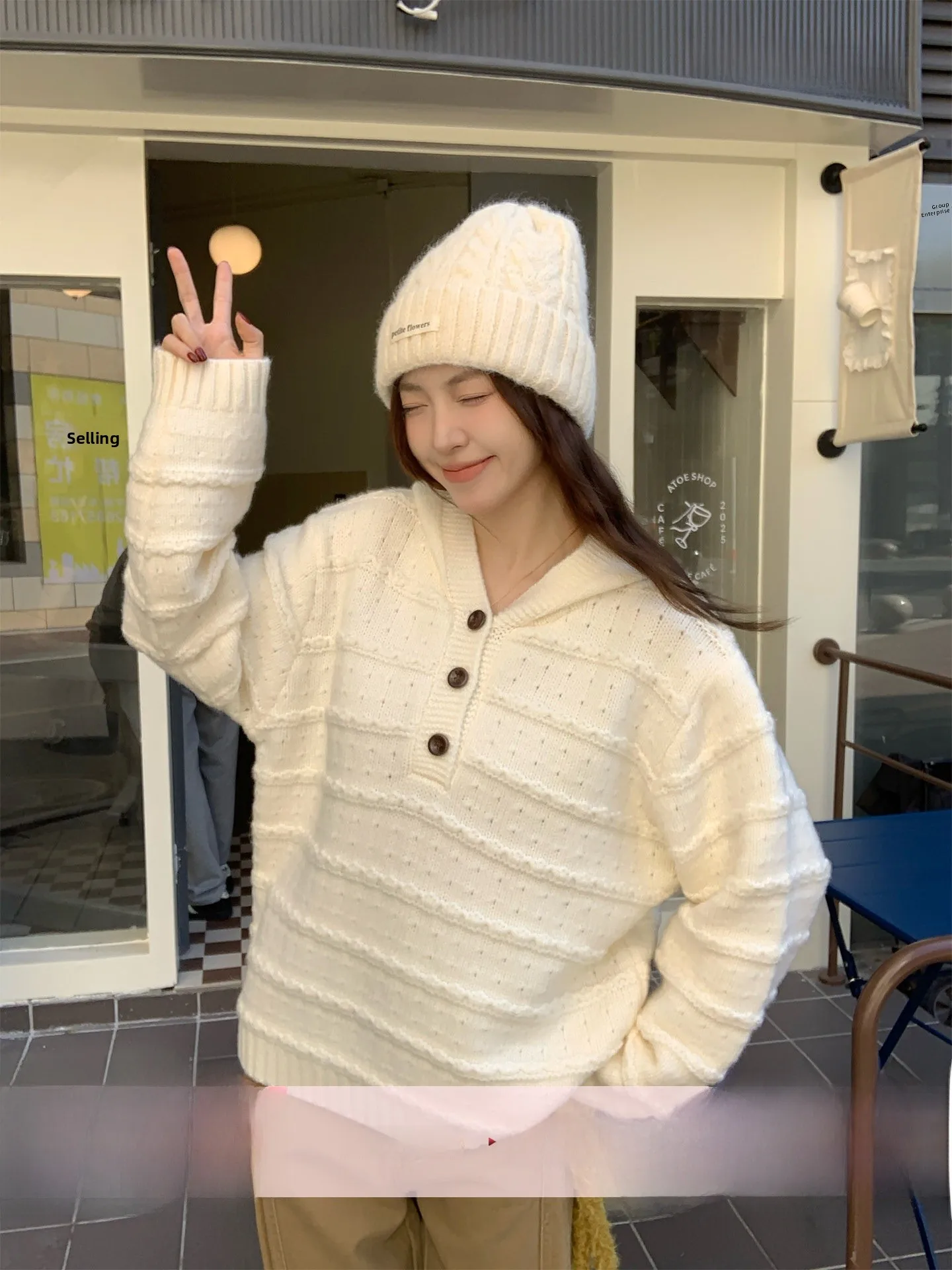 

Morning Bloom Korean Style Loose Casual Hoodie Knitted Sweater Women's Autumn Winter Comfortable Soft Long Sleeve Top