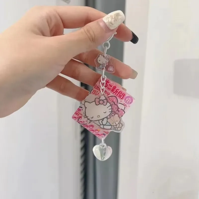 Sanrio 헬로 키티 귀여운 열쇠 고리 애니메이션 액션 피규어 아크릴 장난감 자동차 키 ... - 2