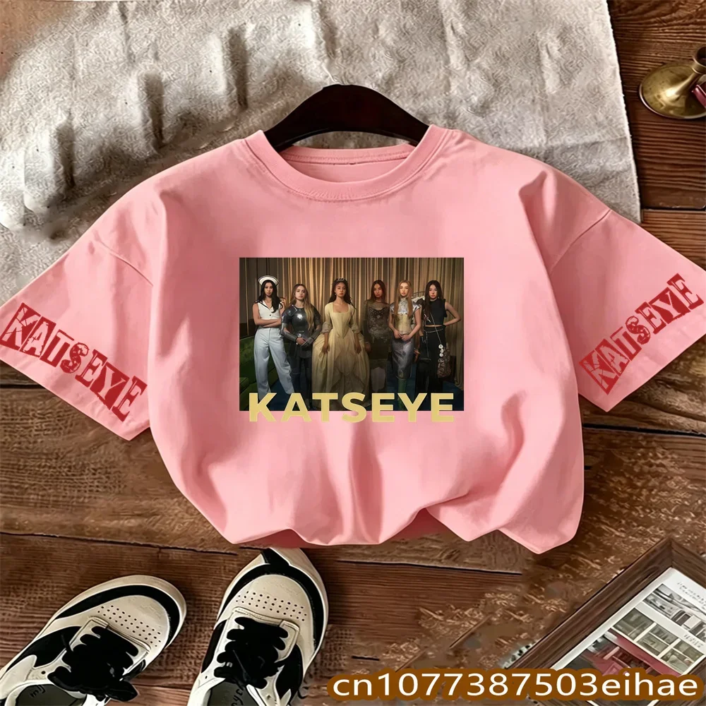 KATSEYE Korean Girl Group Print T-shirt for Boys and Girls, Children's Clothing, Short-sleeved Summer Top Girl's Gift for Summer