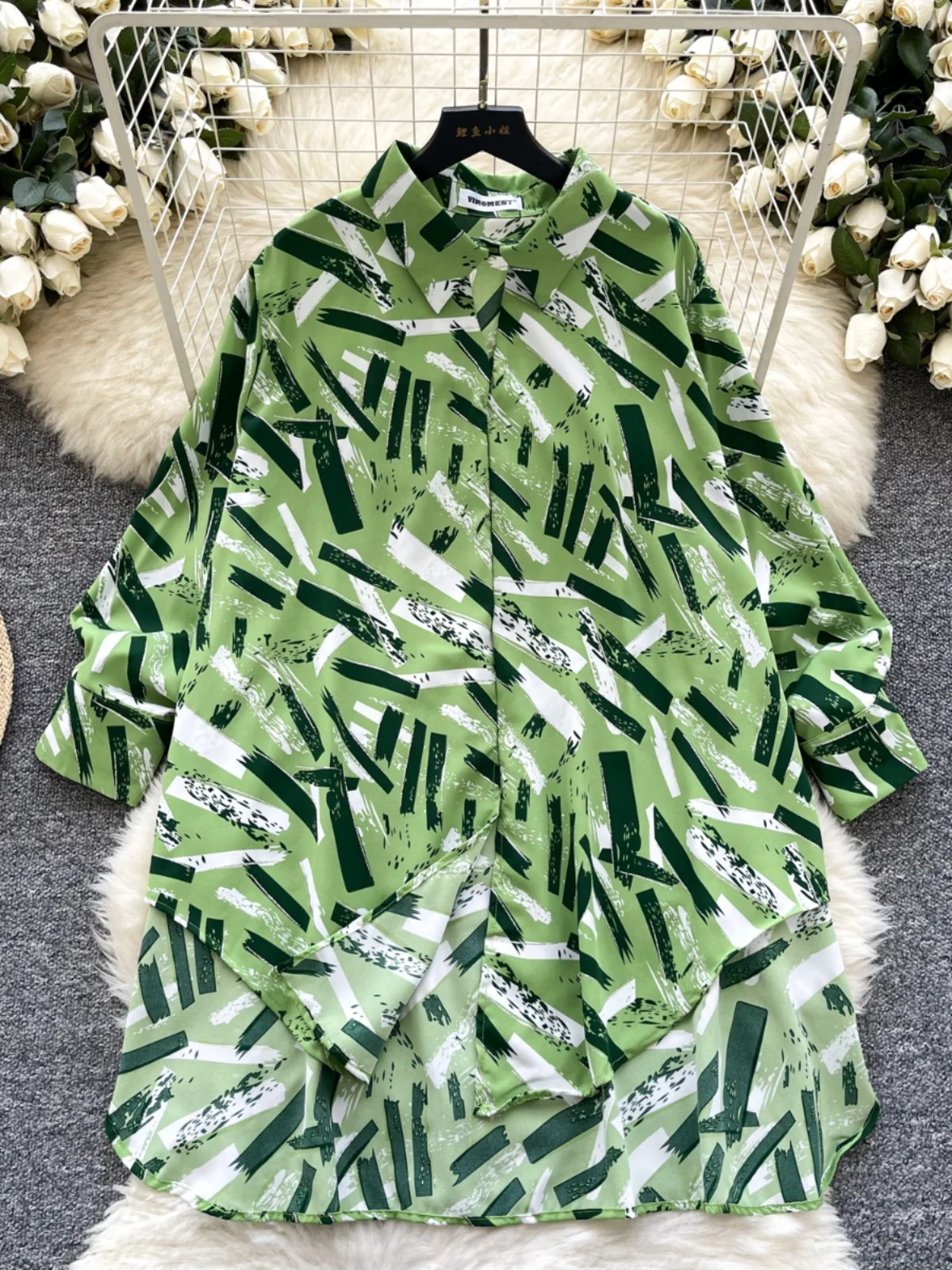 قميص نسائي أنيق غير رسمي على طراز هونج كونج، متعدد الاستخدامات، فضفاض للتخسيس، مخفي بأكمام طويلة، مطبوع، غير رسمي #4