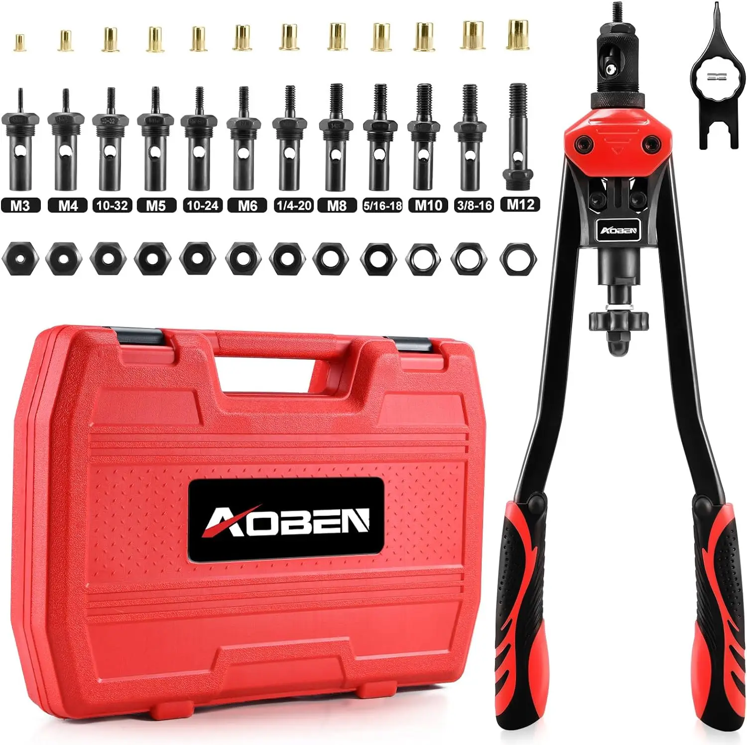 Kit de pose d'écrou à main professionnel, outil à riveter, 16 ", 12 mandrins interchangeables Meacceler& SAE