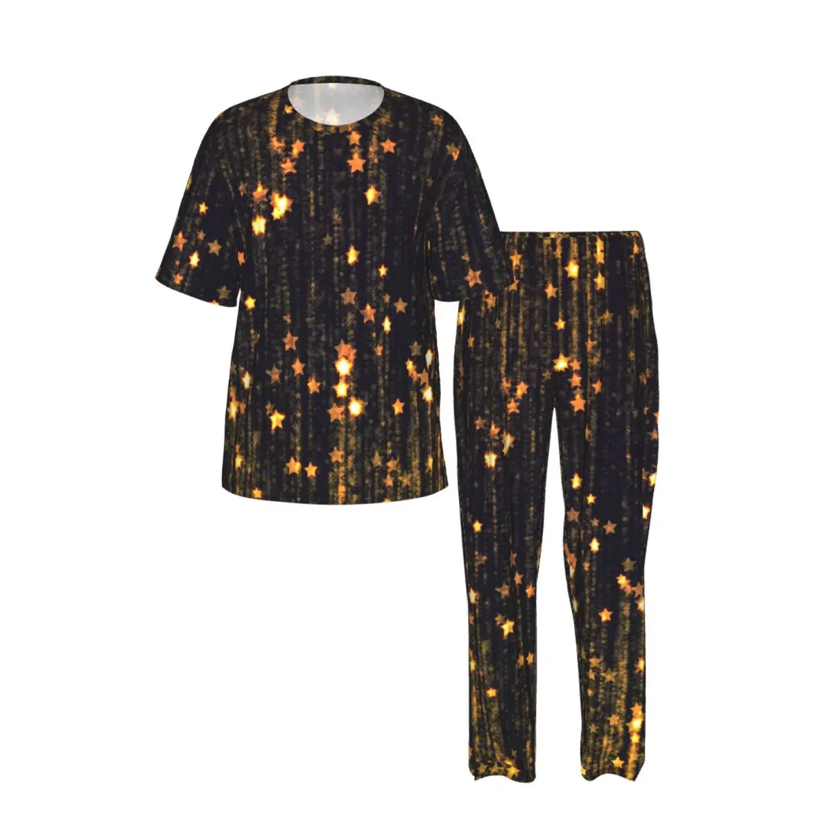 Men's Pajamas Set Summer Short-Sleeve Tops + Long Pants Nightwear Home Wear Suits Falling Stars Abstract Sleepwear