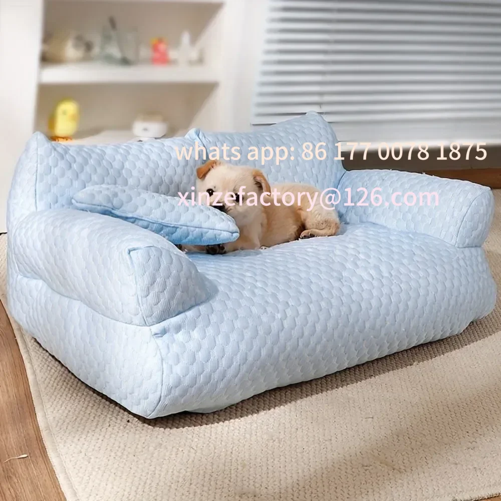 Customizable Summer Self Cooling Sofa Bed for Small/Medium Dogs/Cats Ice Silk Pearl Cotton Removable Washable Pet Bed