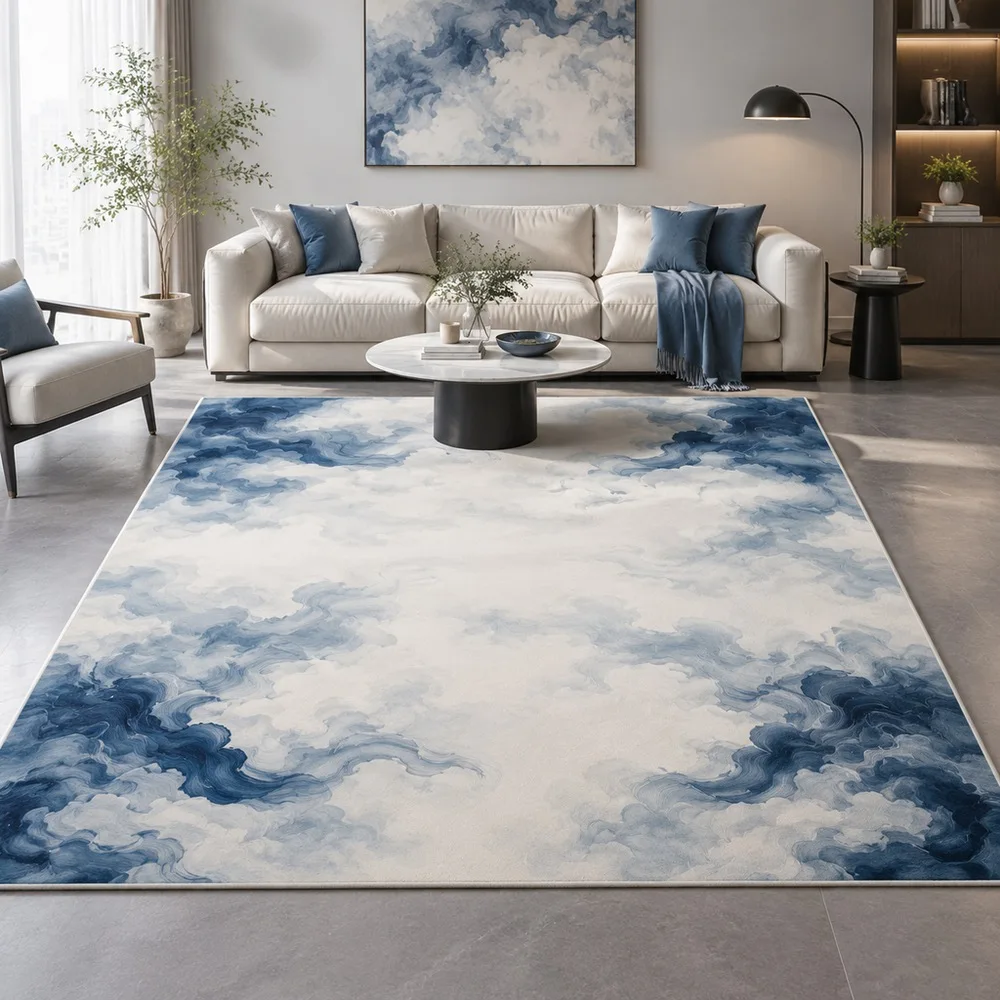 VIKAMA Floor Mat Cloud White Soft Cloud Marble Flow Stain Resistant Sunroom Reading Nook Walk In Closet Bathroom Home Decor