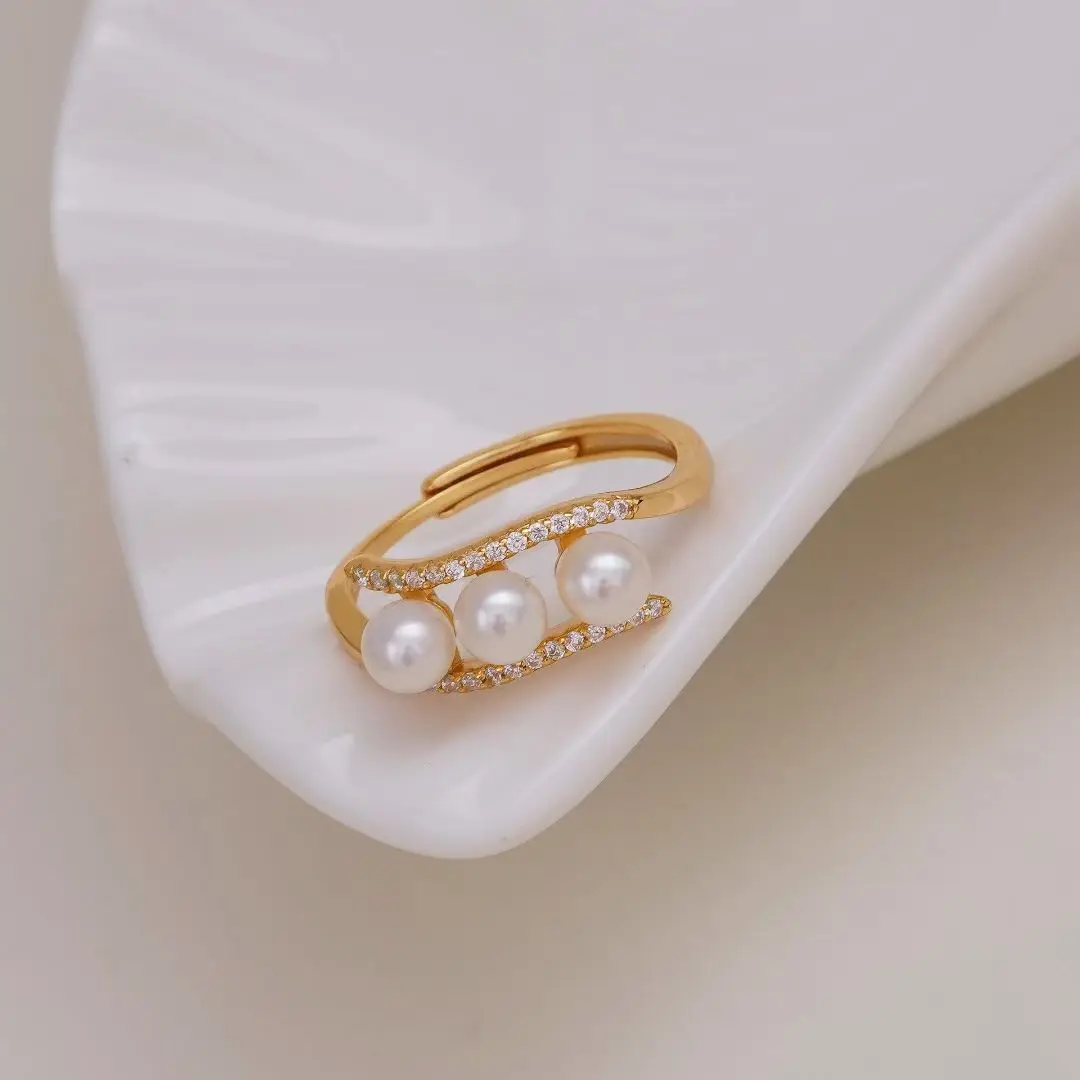 S925 Sterling Silver Adjustable Finger Ring Mountings Base Setting Findings Jewelry Components for 5-6mm Pearls 3pcs/lot