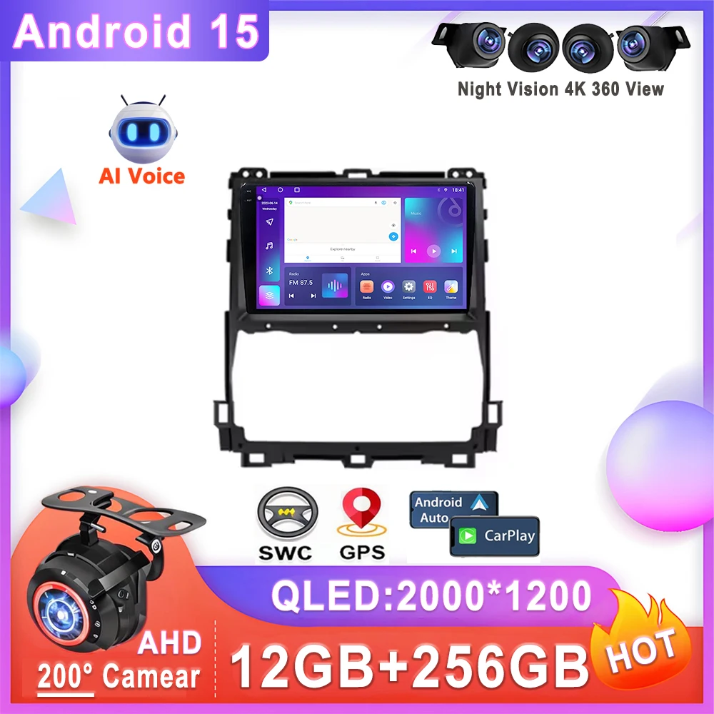 Car Radio Android 15 Auto Radio For Toyota Land Cruiser Prado 120 3 III 2002-2009 Multimedia Player No 2din DVD Stereo Head Unit