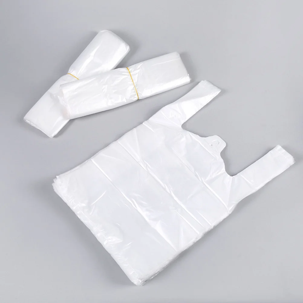 100pcs White Food Grade Plastic Bag with Handle Food Packaging Bag for Supermarket Store Grocery (20*30)