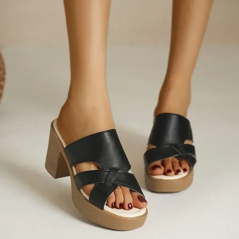 

Летние женские роскошные тапочки на платформе и каблуке, женские сандалии из синтетической кожи, модные тапочки на массивном каблуке на толстой подошве