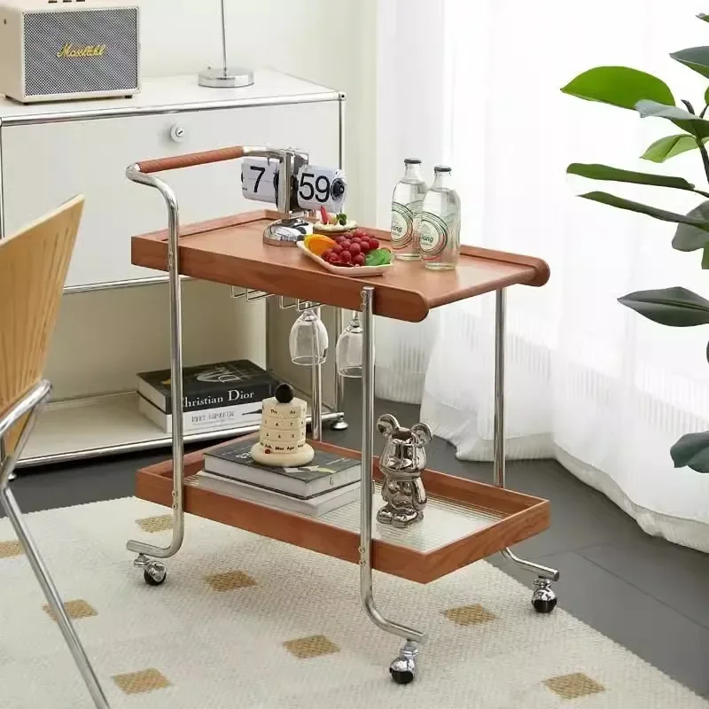 

Средневековая скандинавская стойка на тележке из цельного дерева, съемный журнальный столик для хранения, боковой шкаф для гостиной, обеденный автомобиль, прикроватный боковой шкаф