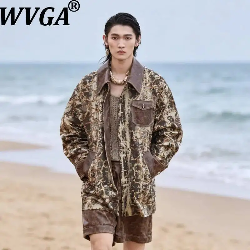 WVGA Spring Autumn New Men Vintage Heavy Sequin Embroidery Trendy Mid-Length Jacket Niche Chic Casual Patchwork Coats Ins W25854