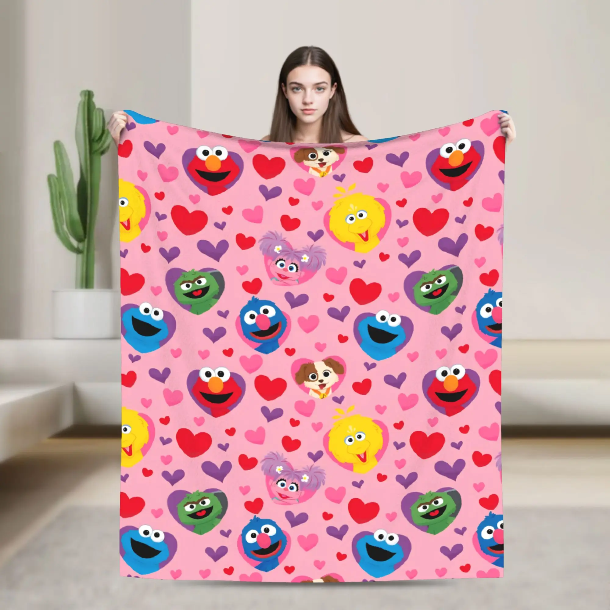 Warm Soft Blanket Picnic Hearts Pattern Bedding Throw S-Sesames Streets Flannel Bedspread For Couch Bed Aesthetic Sofa Bed Cover