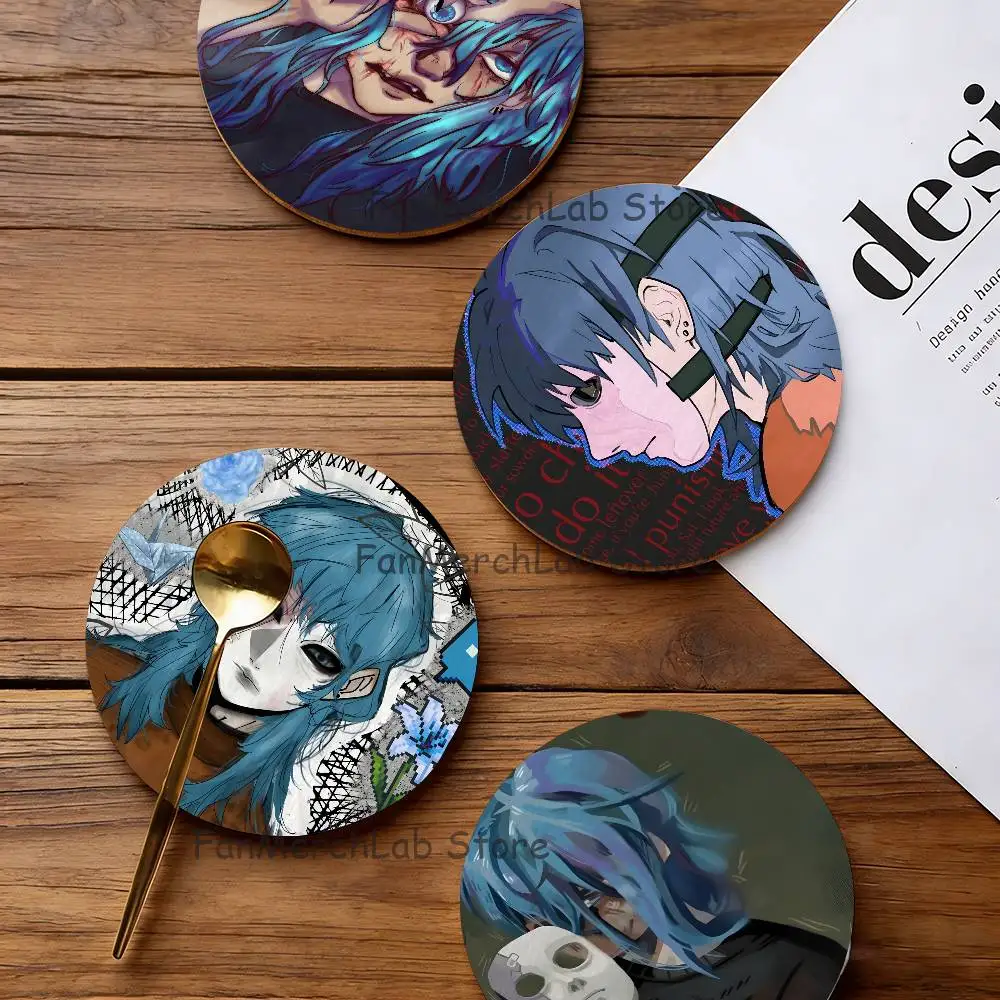 S-Sally Face Cartoon Anime Cute Wooden Coaster Coffee Shop Beverage Shop Family Restaurant Cafe Decoration