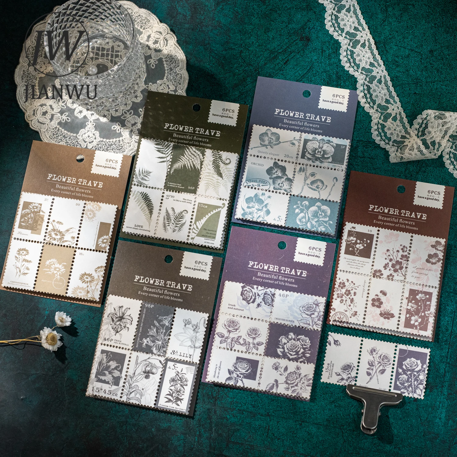 JIANWU Flower Travel Series Vintage Plant Floral Stamp Bill Landscape Material Collage Sticker Creative DIY Journal Stationery
