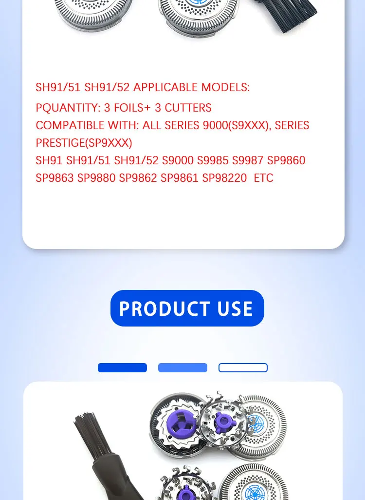 3pcs SH91/51 SH91/52 Replacement Razor Blade Heads For Shaver Models Series S9000 SP9880 SP9862 S9985 SP9860 SP9863 S9987