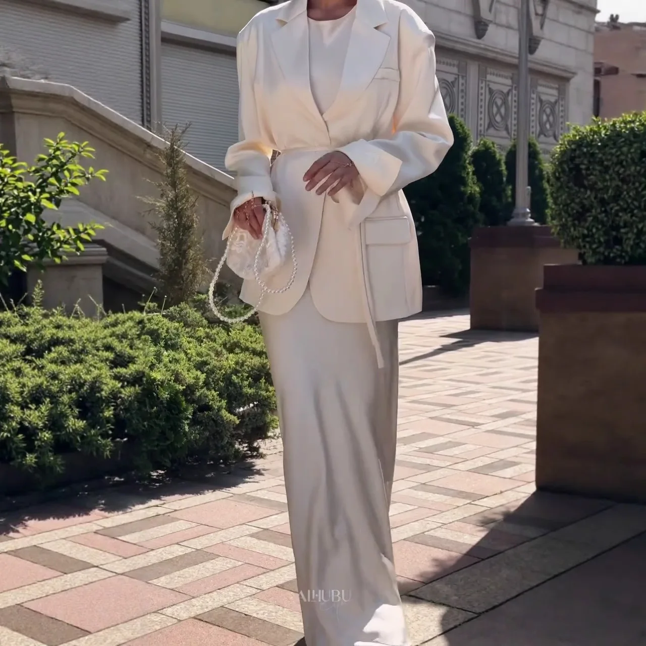 2025 Autumn New Solid Color Loose Draping Texture Blazer Long Dress Two Piece Set Women Fashion Suit Multi Color Options