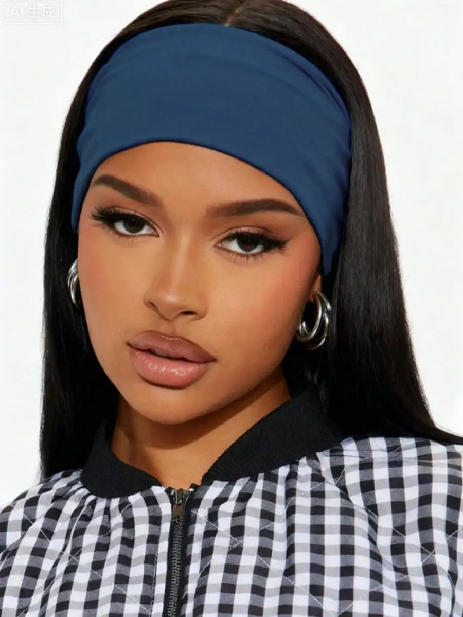 

Navy Solid Color Elastic Sports Yoga Headband For Women And Men Sweat Absorbent Hair Band