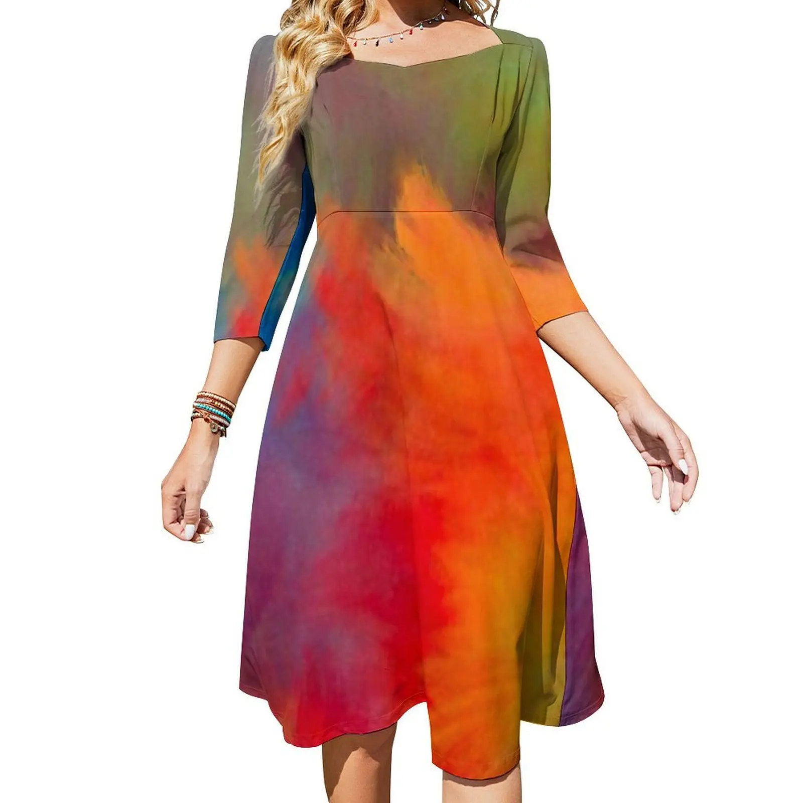 

Abstract Colorful Paint Strokes Flare Dress Flare Dress prom dress 2024 evening dresses women summer dresses for women 2024