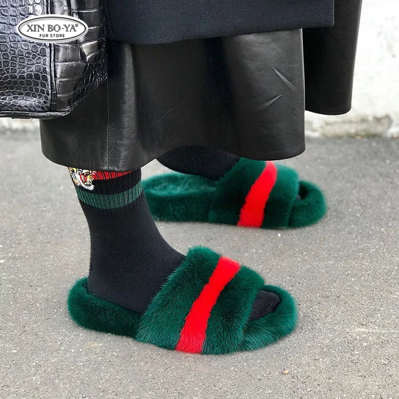 

Норковые тапочки, женские роскошные дизайнерские меховые уличные тапочки, зимние модные женские меховые тапочки, тапочки на плоской подошве для девочек, меховая обувь