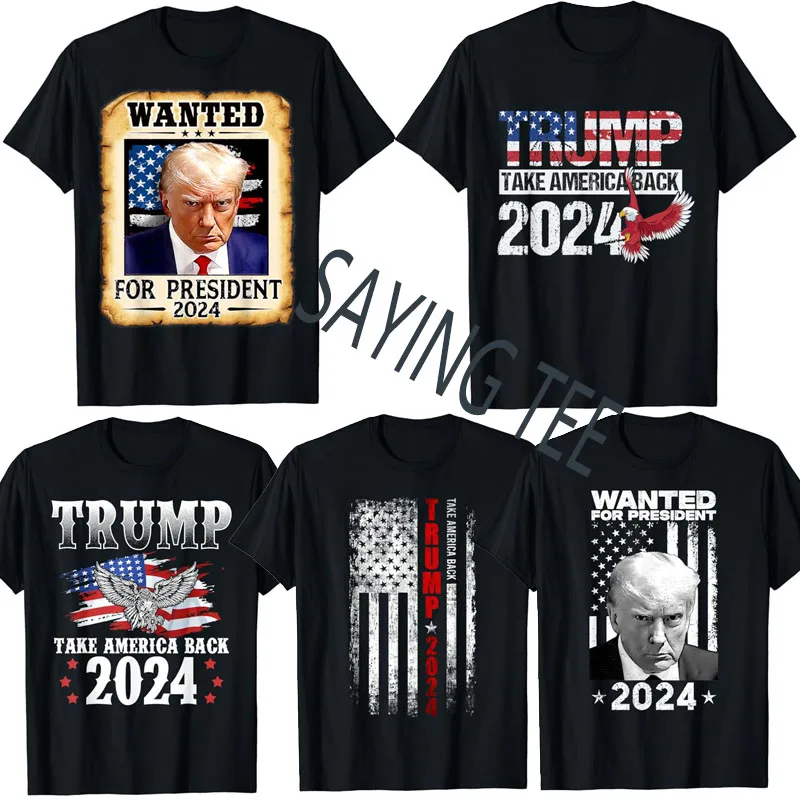 

Donald Trump 2024 Take America Back American Flag Patriotic T-Shirt Mug Shot Wanted for US President 2024 Election Campaign Tee