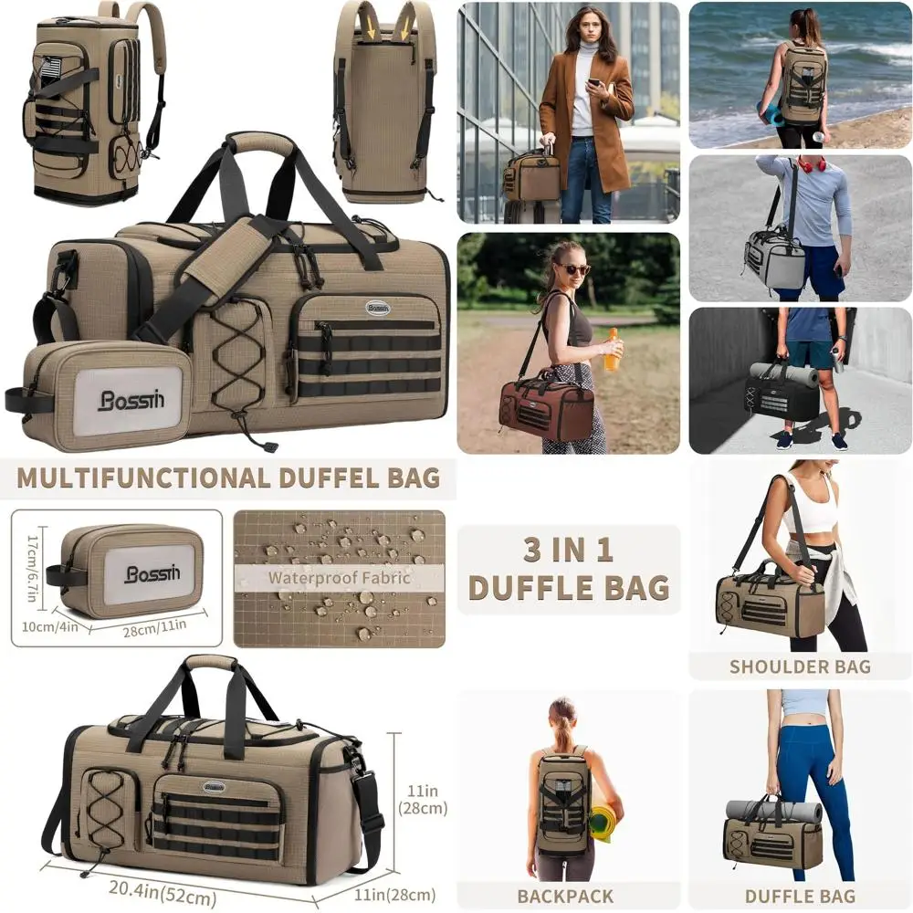 

45L Unisex Travel Sports Gym Weekender Backpack with Shoe Compartment - Khaki Checkered