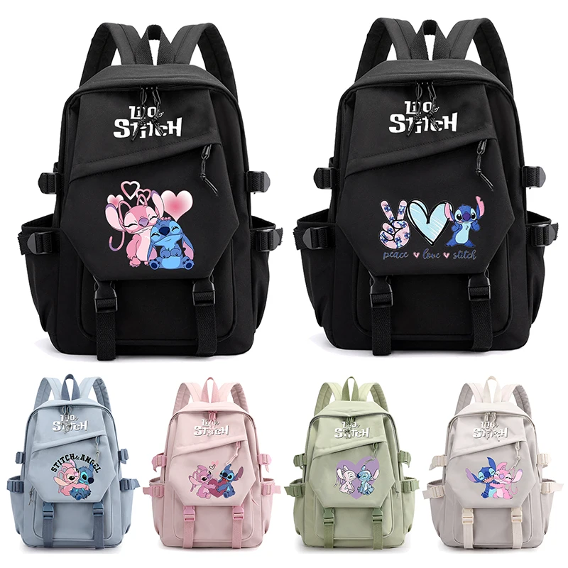 Lilo Stitch กระเป๋าเป้สะพายหลังกระเป๋านักเรียนเสื้อยืดสำหรับเด็กผู้ชายเด็กผู้หญิงผู้หญิงกระเป๋าเป้สะพายหลัง Kawaii Disney mochila Escolar การเดินทาง